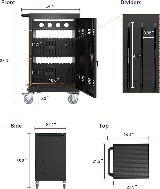 36 Device Charging Cart for Laptop Up to 16.3-inch Screen, Mobile Charging - Image 3