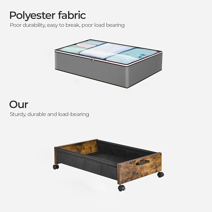 Under Bed Storage with Wheels, Wooden Under Bed Drawers On Wheels, Rolling - Image 4