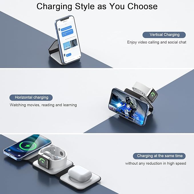 Wireless Charger 3 in 1, RTOPS Magnetic Travel Wireless Charging Station - Image 2