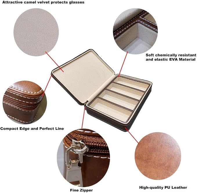 4 Slots PU Leather Eyeglasses Storage Box Sunglasses Box Jewelry Display Case - Image 5