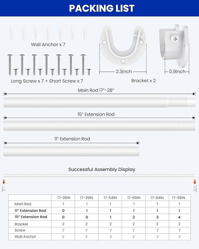 Closet Rods for Hanging Clothes, 17 to 84 Inches Stepless Adjustable Metal - Image 5