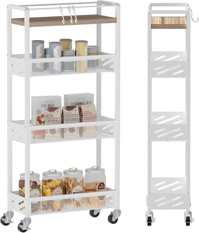 DGSNADGO Slim Rolling Storage Cart, 4-Tier Kitchen Cart on Wheels, Narrow by DGSANDGPuttheCustomerFirst