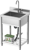 Stainless Steel Commercial Kitchen Sink, Free Standing, Single Bowl Sink Basin by KINGBO