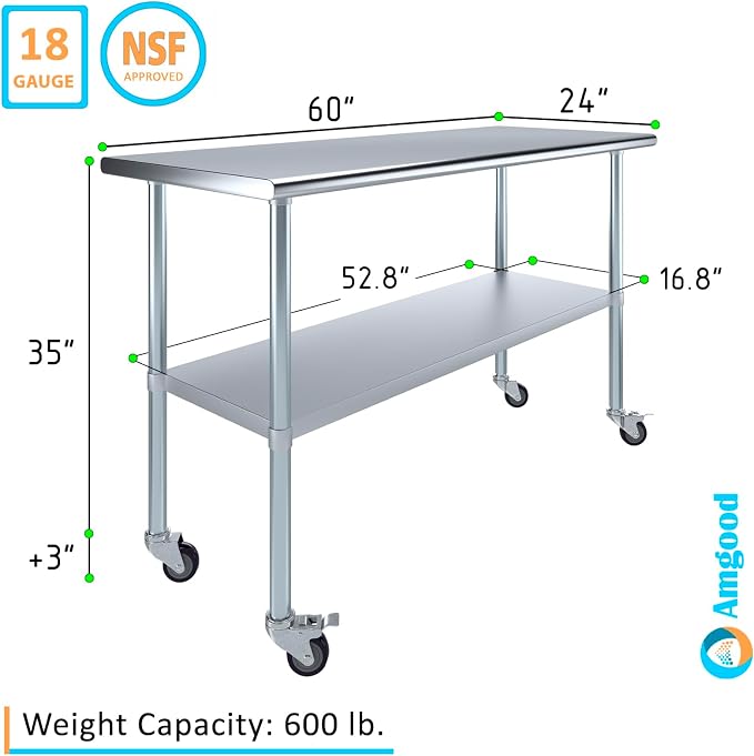 AmGood 60" Long x 24" Deep Stainless Steel Table - Image 3