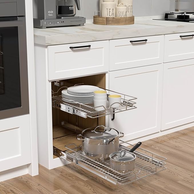 OCG 2 Tier Pull Out Cabinet Organizer, Pull Out Shelves - Image 4