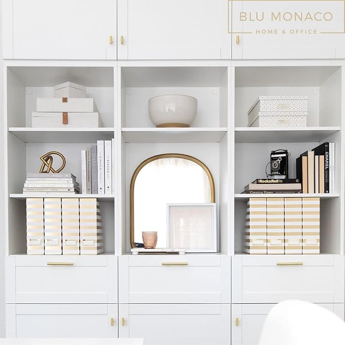 BLU MONACO Set of 4 Gold & White Striped Magazine File Boxes | Foldable - Image 4