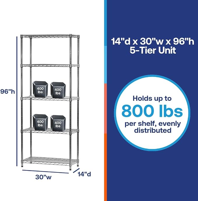 Shelving Inc. 14"d x 30" w x 96" h Chrome Wire Shelving - Image 6