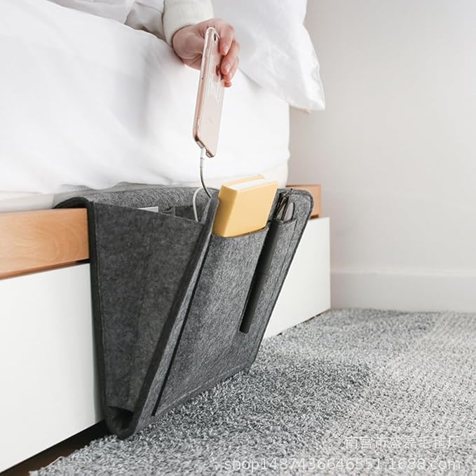 Bringsine 5 Pockets Bedside Caddy, Felt Bed Storage Organizer Hanging Bag Holder - Image 2