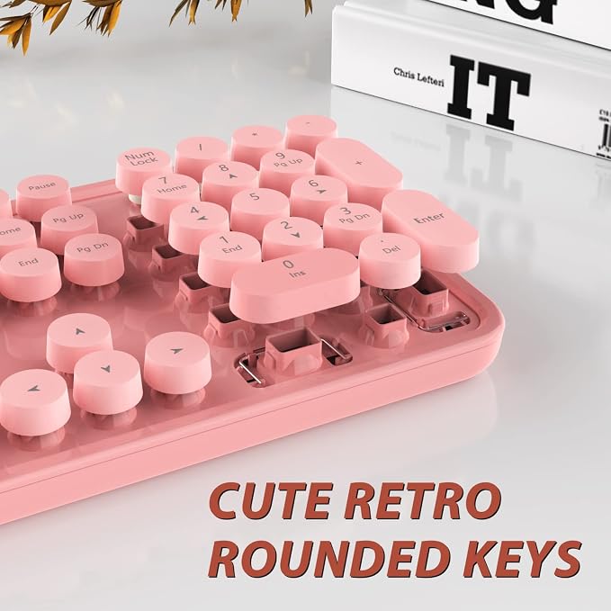 Wireless Keyboard, KOOTOP Cute Colorful 104 Keys Typewriter Retro Round Keycaps - Image 2