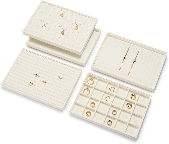 Jewelry Ring Display Tray Beige Microfiber Ring Earrings Display Organizer Tray - Image 2