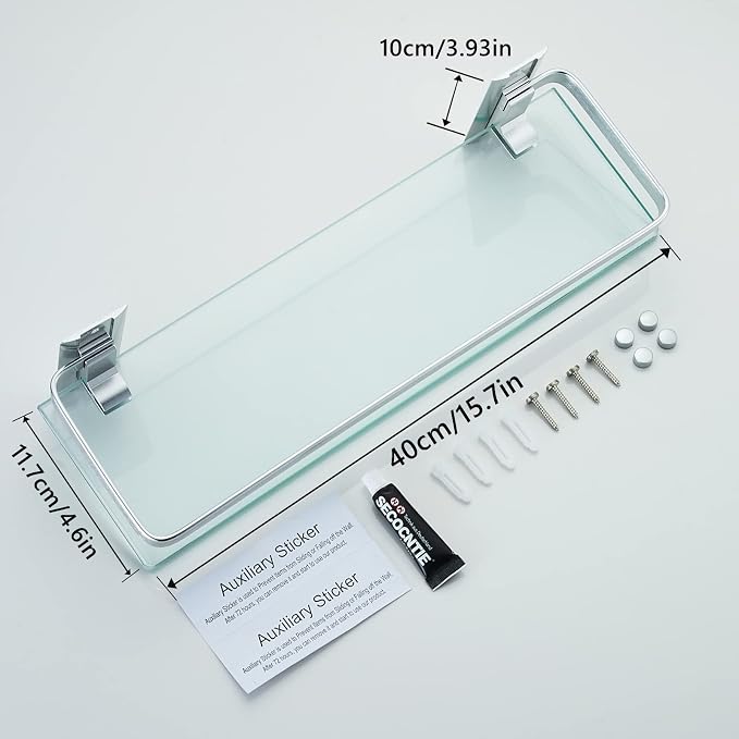 AIJALY 3 Pack Bathroom Glass Shelf, Aluminum Tempered Glass 0.34in Extra Thick - Image 3