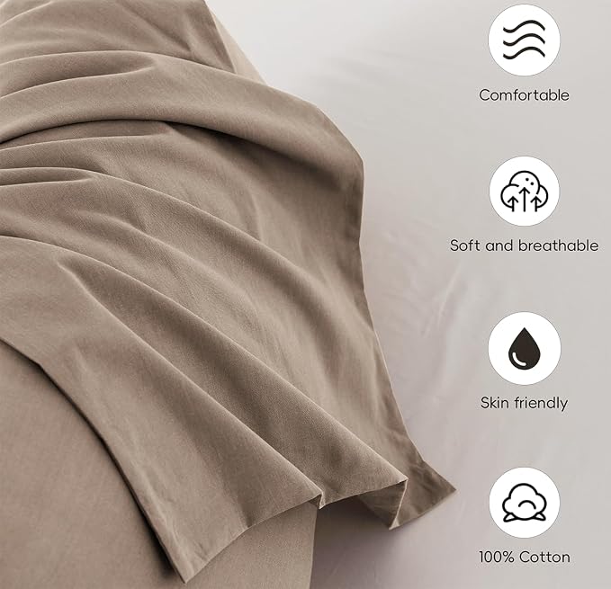 MooMee Bedding Pillowcases Pack of 2 100% Washed Cotton Linen Like Textured - Image 6