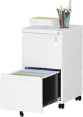 Mobile File Cabinet with Lock, 2 Drawer Under Desk Filing Cabinet with Wheels by LISSIMO