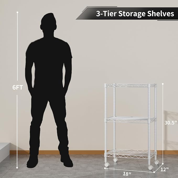 Small 3 Tier Shelves Storage Wire Shelving Unit Metal Shelf Adjustable - Image 3