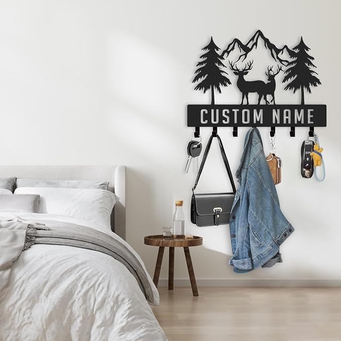 Personalized Key Holder Wall Mount, Custom Metal Deer Cabin Key Hooks - Image 3