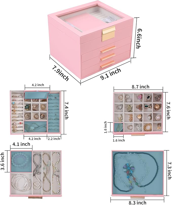 BOOVO Clear Lid Jewelry Box, 4 Layers Jewelry Organizer Large Jewelry Storage - Image 4