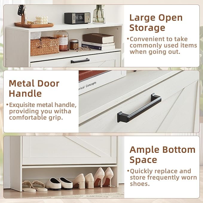 Shoe Storage Cabinet with 2 Flip Drawers, Farmhouse Narrow Shoe Organizer with - Image 4