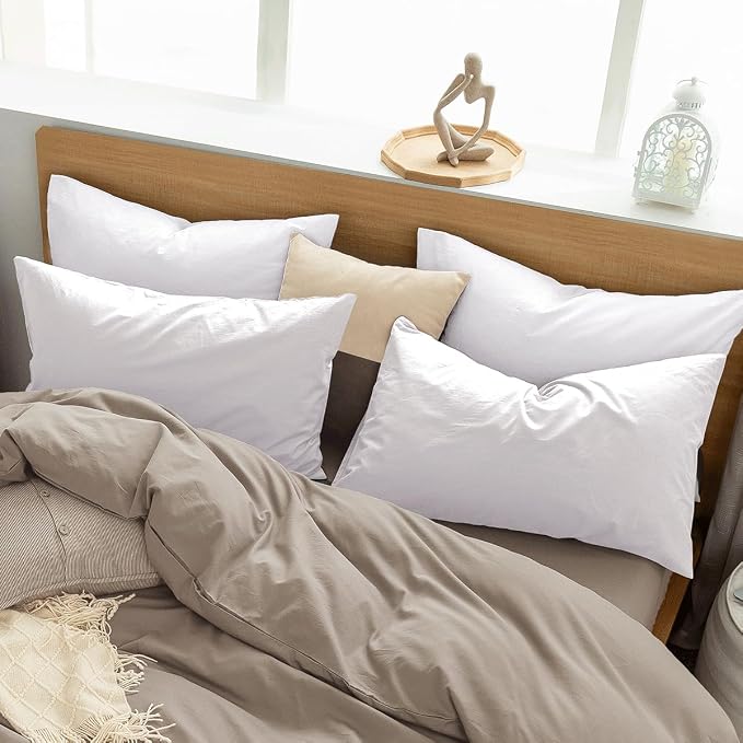 MooMee Bedding Pillowcases Pack of 4 100% Washed Cotton Linen Like Textured - Image 6