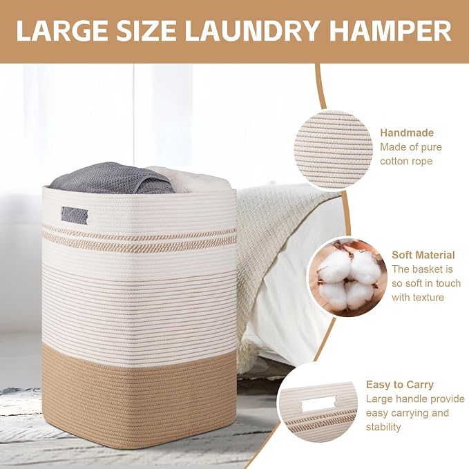 Laundry Hamper, Large Woven Rope Tall Laundry Basket - Image 2
