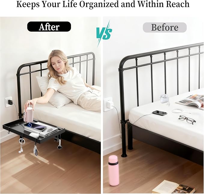 Foldable Bedside Shelf, Metal Clip-On Bed Tray Table - Image 6