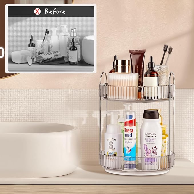 360 Rotating Makeup Organizer, 2 Tier Lazy Susan Bathroom Counter Organizer - Image 2