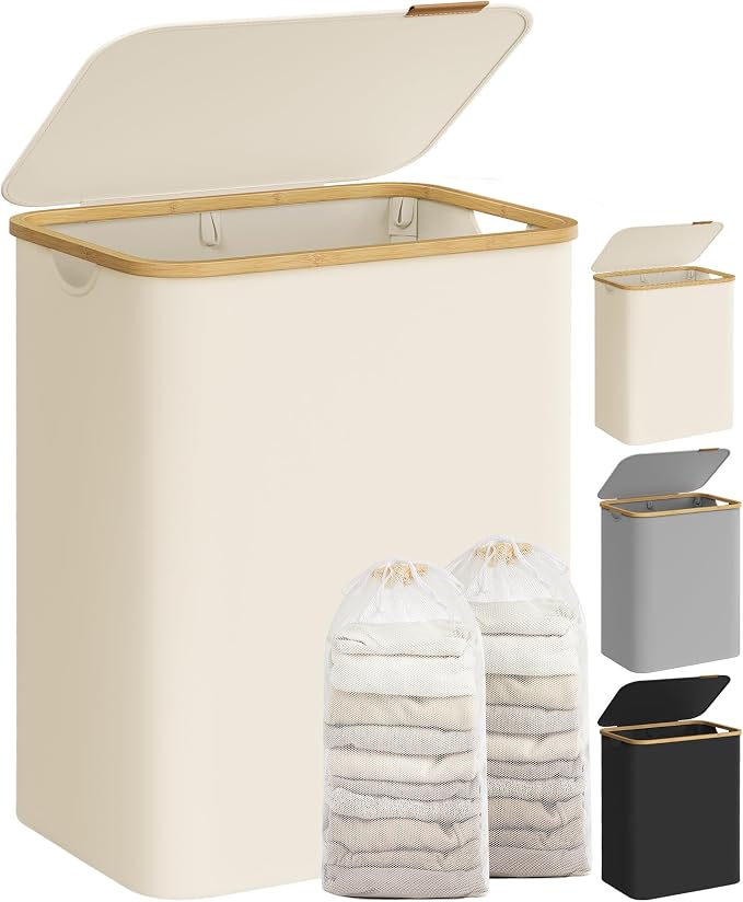 SONGMICS Laundry Hamper with Lid, 2-Section Large Laundry Basket, 34.3-gallon by SONGMICSbySONGMICSHOME