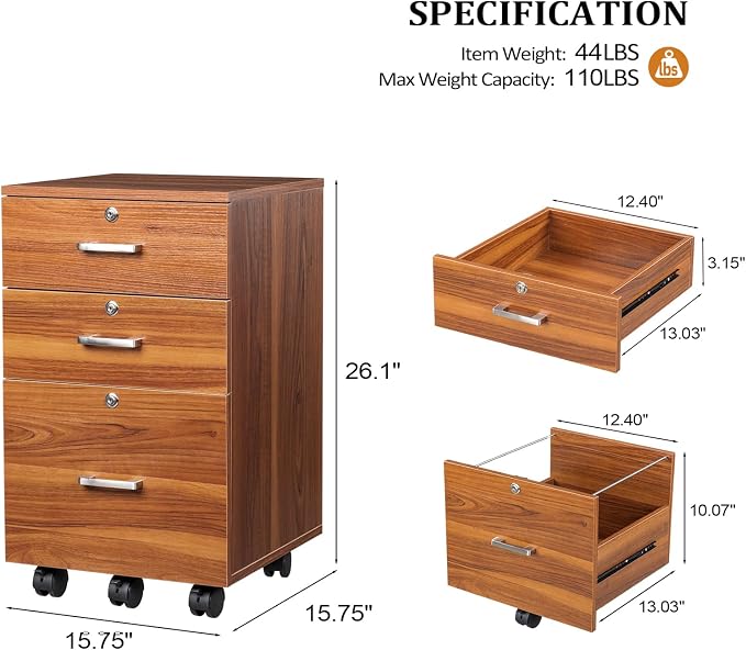 VINGLI 3-Drawer File Cabinet - Image 3