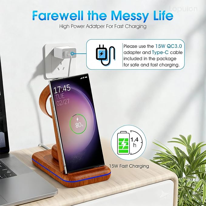 Wireless Charging Station for Samsung/Android, Fast Wireless Watch Charger - Image 6