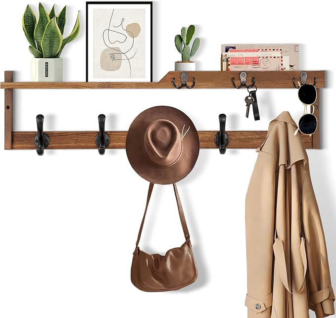 29'' Coat Rack Wall Mount with Shelf, Coat Hanger Wall Mount with Key Hooks and by dreampossible