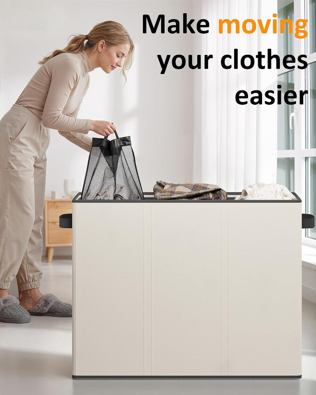 Optish 180L Laundry Hamper 3 Section, Large Hamper with Mesh Bags &