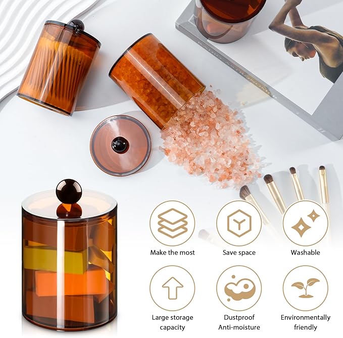 4 Pack Qtip Holder, Canister Apothecary Jar Set, Bathroom Jars - Image 3