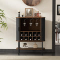 Black Coffee Bar Cabinet with Storage, Fluted Wine Liquor Cabinet with Sliding by FiveWillowise