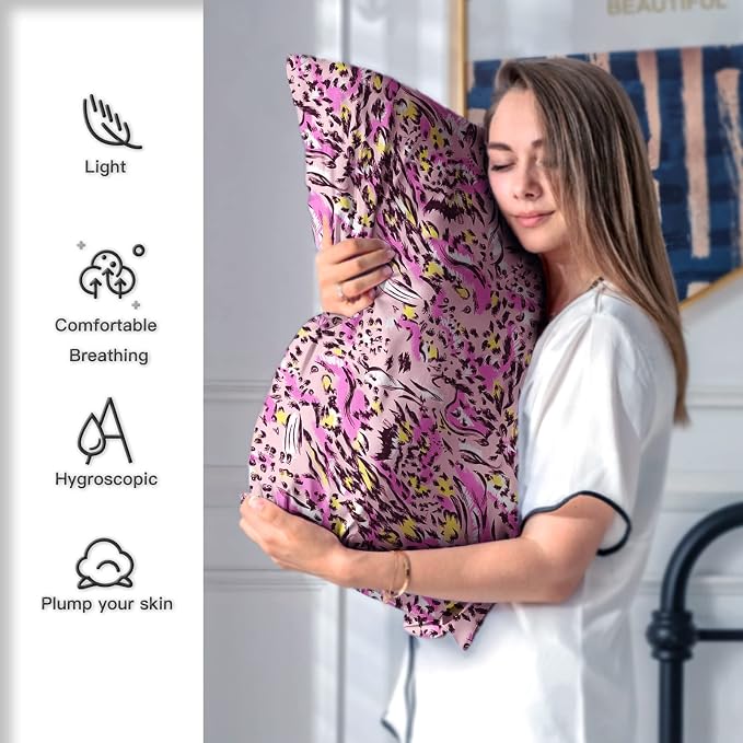 Mulberry Silk Pillowcase for Hair and Skin Standard Size Leopard Print Silk - Image 5