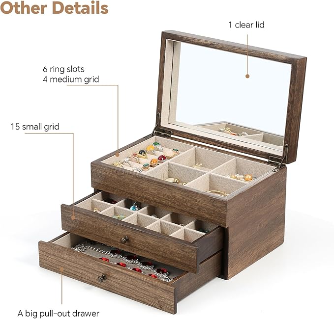 Meangood Jewelry Box Organizer for Women, 3 Layer Large Jewelry Storage Case - Image 3