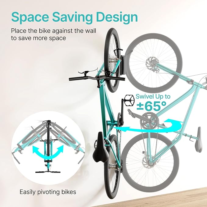 Bike Rack Garage, Heavy Duty Swivel Bike Wall Mount, Holds 77 Lbs, Bike Hangers - Image 3