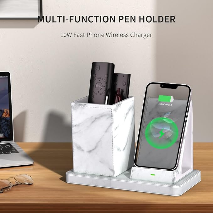 Multi-Functional Pencil Holder for Desk, marble Vegan Leather Organizers - Image 4