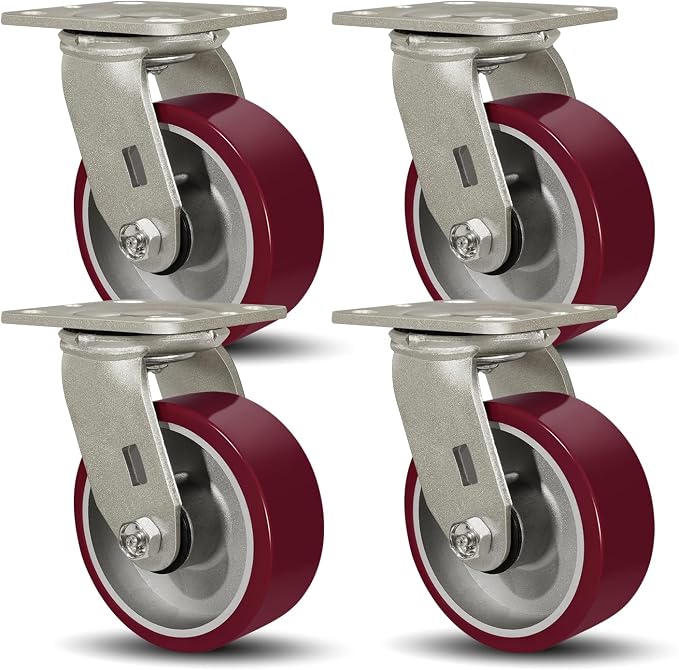 SY America 5" X 2" Casters Wheels, Heavy Duty Casters Set of 4，Polyurethane on by SYAmericaIndustrialCasters
