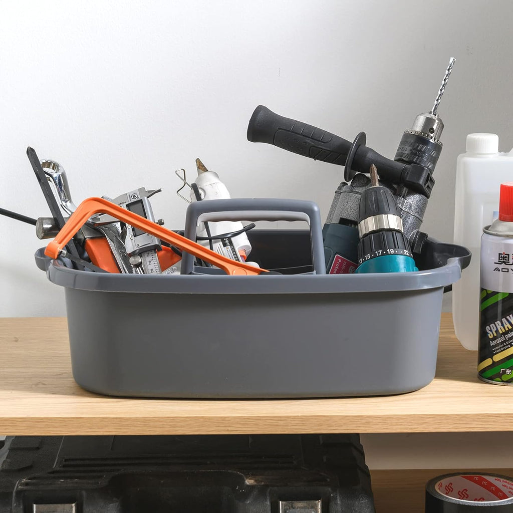 Cleaning Caddy Organizer with Handle, Gray Plastic Bucket for Cleaning
