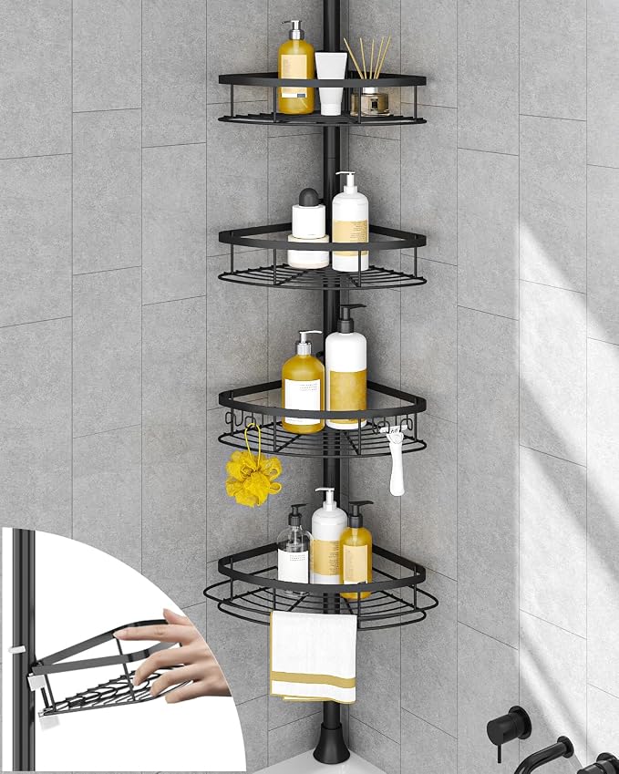 SEIRIONE Corner Shower Caddy Tension Pole, Rustproof Bathroom Shower Organizer by SEIRIONE