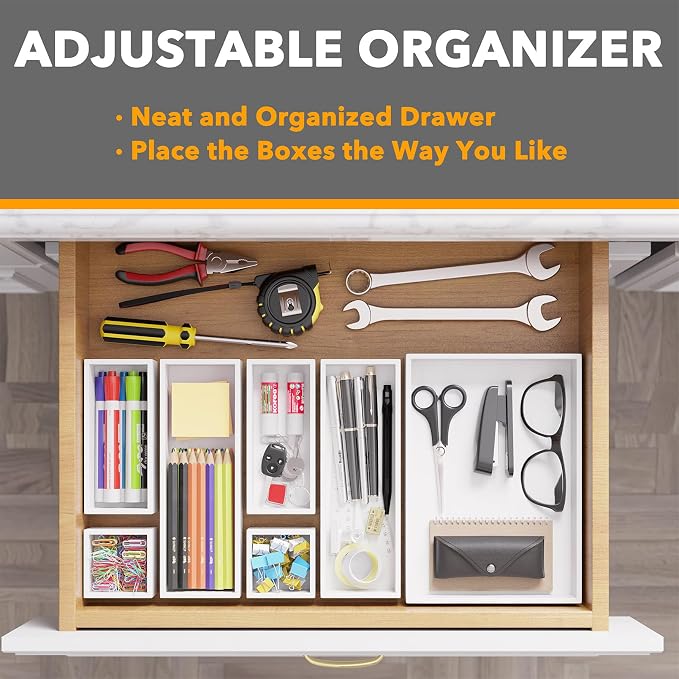 SpaceAid 7-Piece Bamboo Drawer Organizer Storage Boxes Set, Wood Tray Junk - Image 5