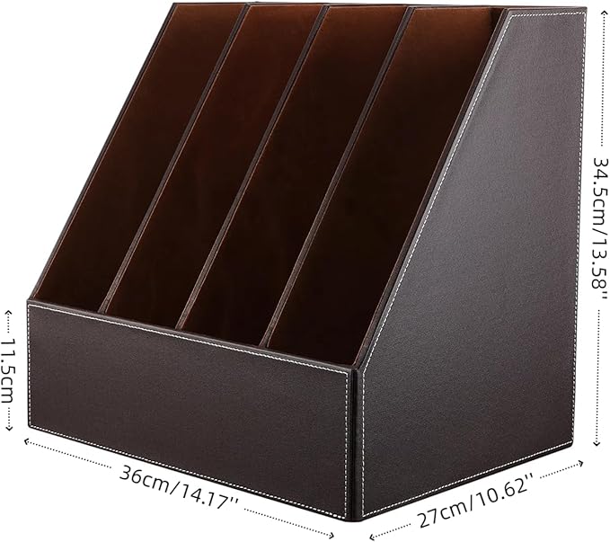 KINGFOM 4-Slot Wood Leather Document Files Holder Rack Stand Desk Files - Image 3