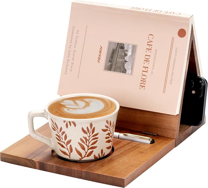 Book Nook Reading Valet with Cup Holder, Wooden Book Stand Coffee Holder by Unknown