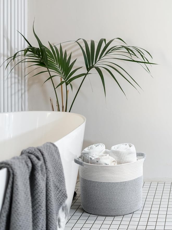 Blanket Basket - Woven Round Rope Storage Basket - Image 5