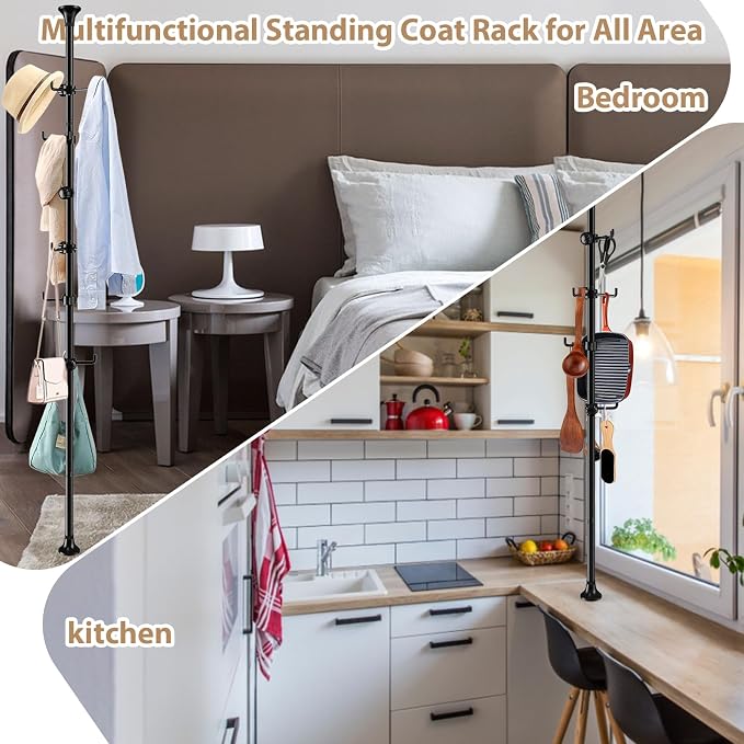Coat Rack Freestanding, 56 to 125 inch Adjustable Tension Rod Hanger - Image 6