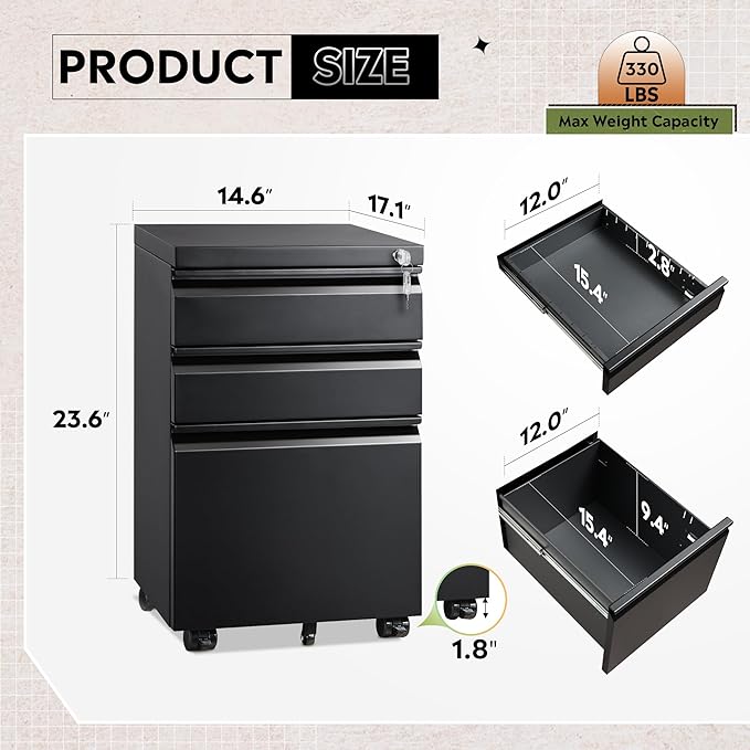 DEVAISE 3 Drawer Mobile File Cabinet Under Desk Office, Fully Assembled Except - Image 3