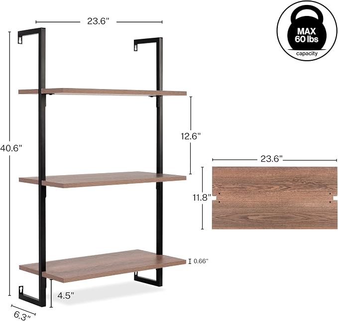 happimess MSH1000C Madera 40.55" Classic Industrial 3-Shelf Wood Wall-Mounted - Image 3