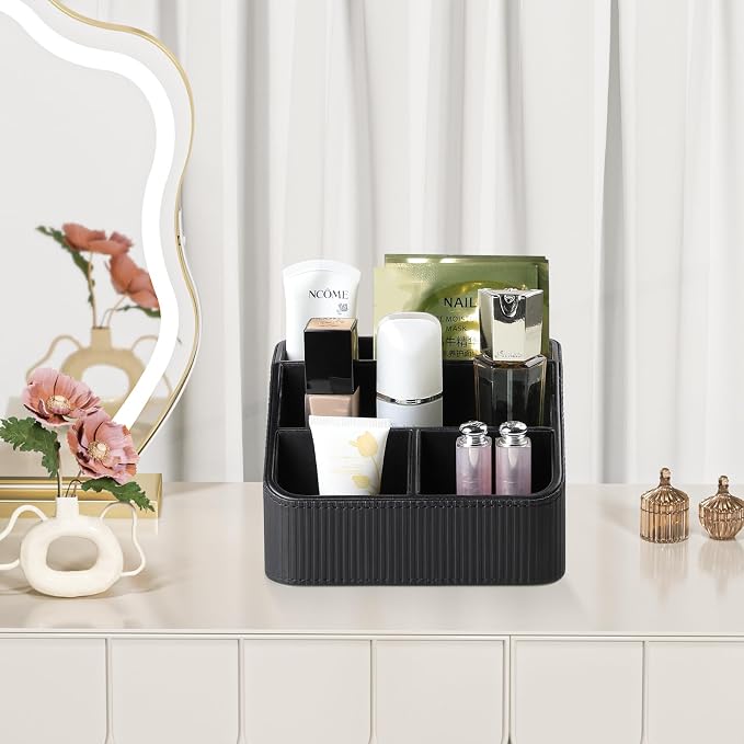 Remote Control Holder with 4 Compartments, PU Leather Small Nightstand Organizer - Image 6