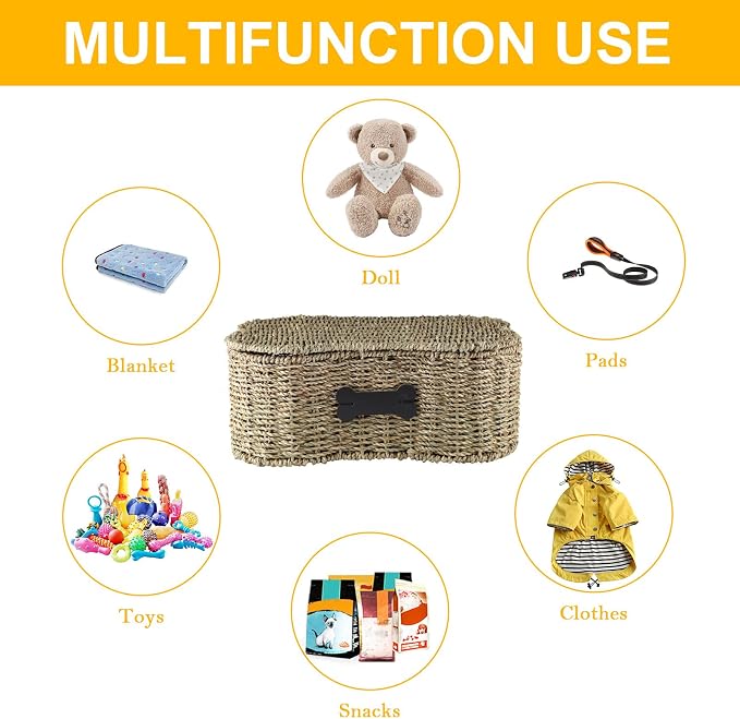 Seagrass Wicker Baskets for Dog Toys, Bone Shaped Dog Toy Bin - Image 7
