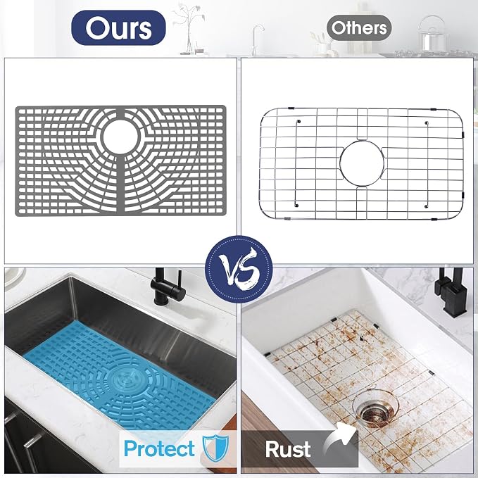 Silicone Sink Protector 30"x16" Rear Drain Hole, Heat Resistant Non-slip - Image 4