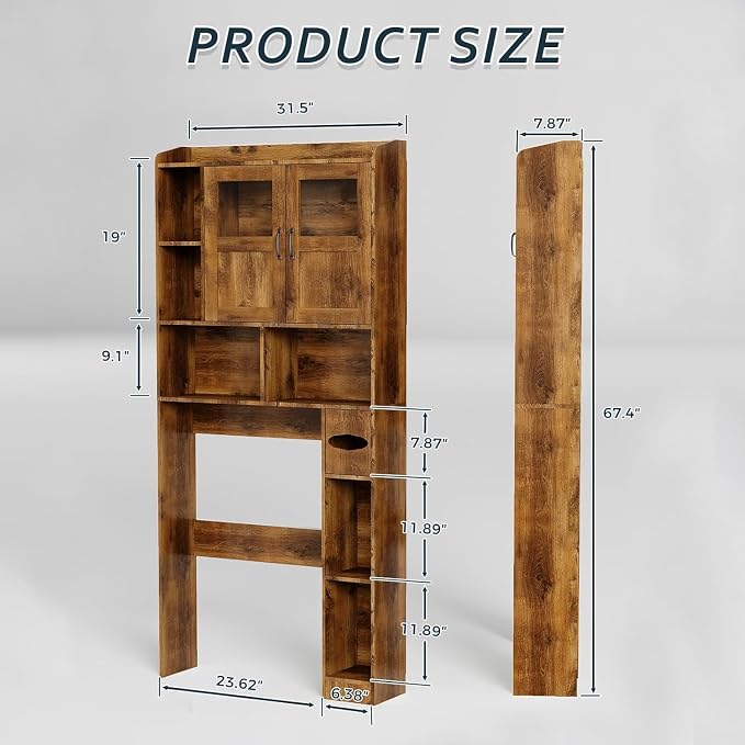 Over Toilet Storage Cabinet, 67 Inch Wall Mounted Tall Cabinet, Freestanding - Image 2